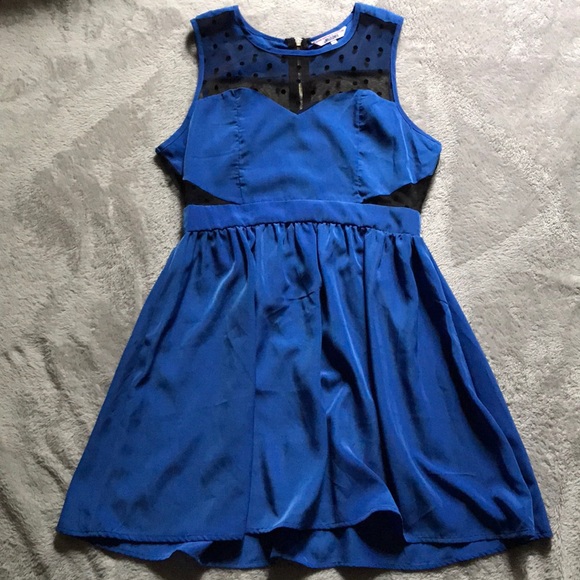 NWOT Royal Blue Polka Dotted Mesh Party Dress - Picture 2 of 7